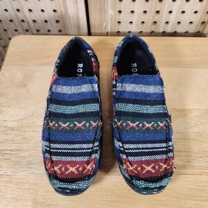 Roper Johnnie Women Sz 6 Colorful Southwestern Slip On Boho Moc Toe Loafer Shoes